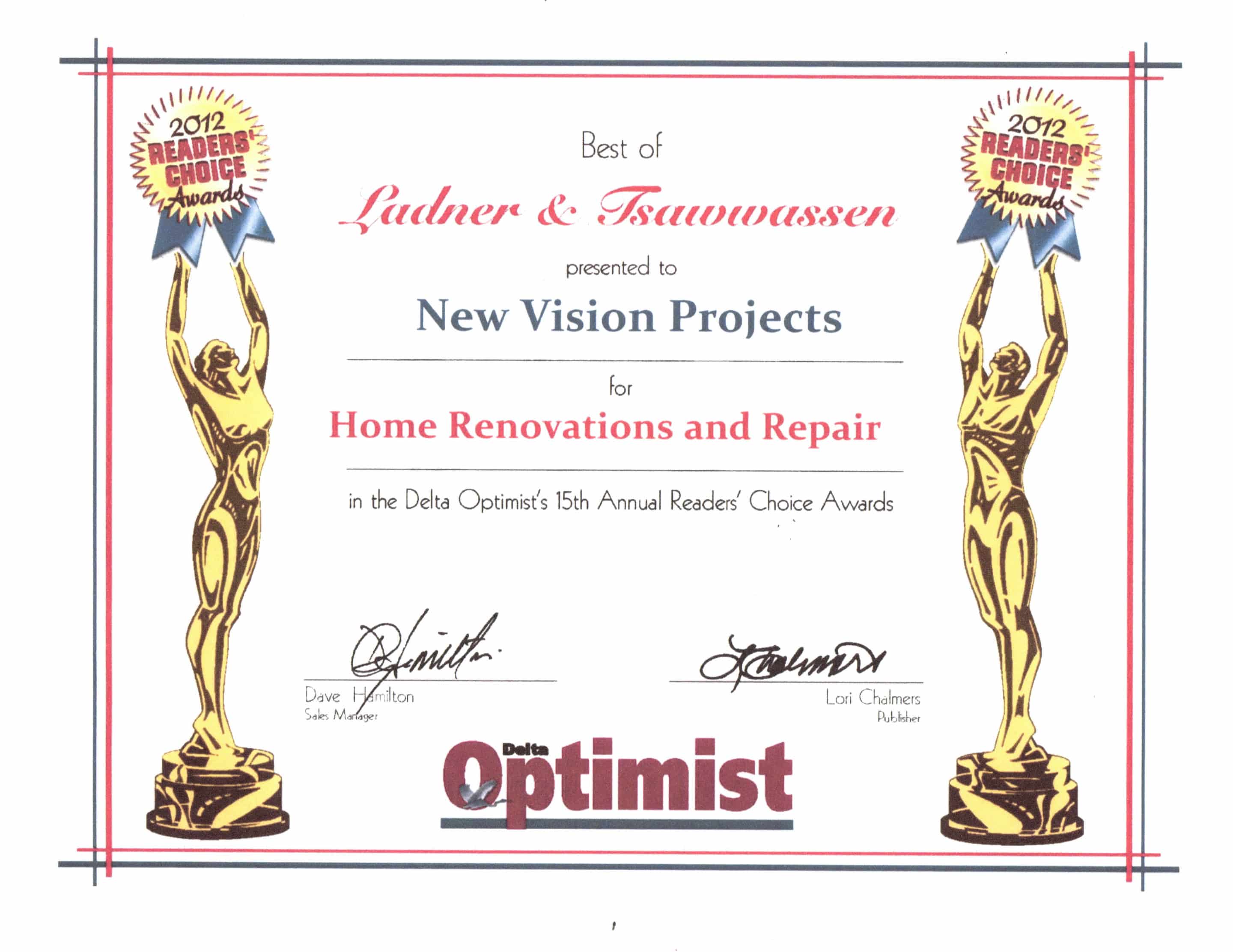 2012 Delta Optimist Readers Choice Awards – Best Home Renovations and Repair